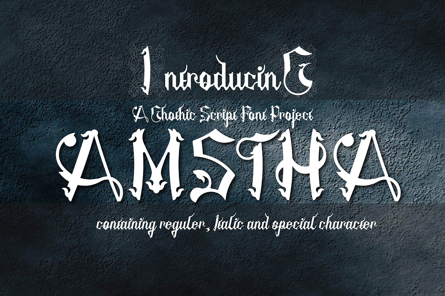 Amstha Typeface: A Gothic Blackletter Font for Dark, Moody Digital Brands
